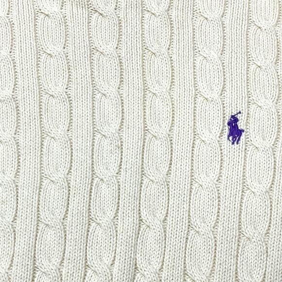 Ralph Lauren Sport Sweater Womens L Cable Knit Turtleneck Pullover Preppy Cream - Picture 4 of 8